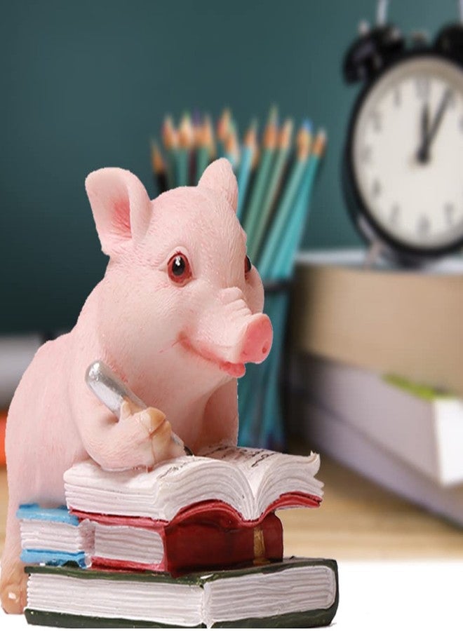 DIYOMR Funny Piggy Resin Art Ornaments Hard-Working Pig Figurines Craft Decorations, Small Statues for Shelves Table Desk Home Office Decor (Learning) - Image 3